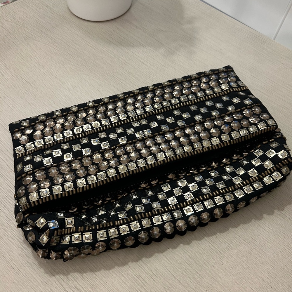 Black and Metallic Embellished Clutch